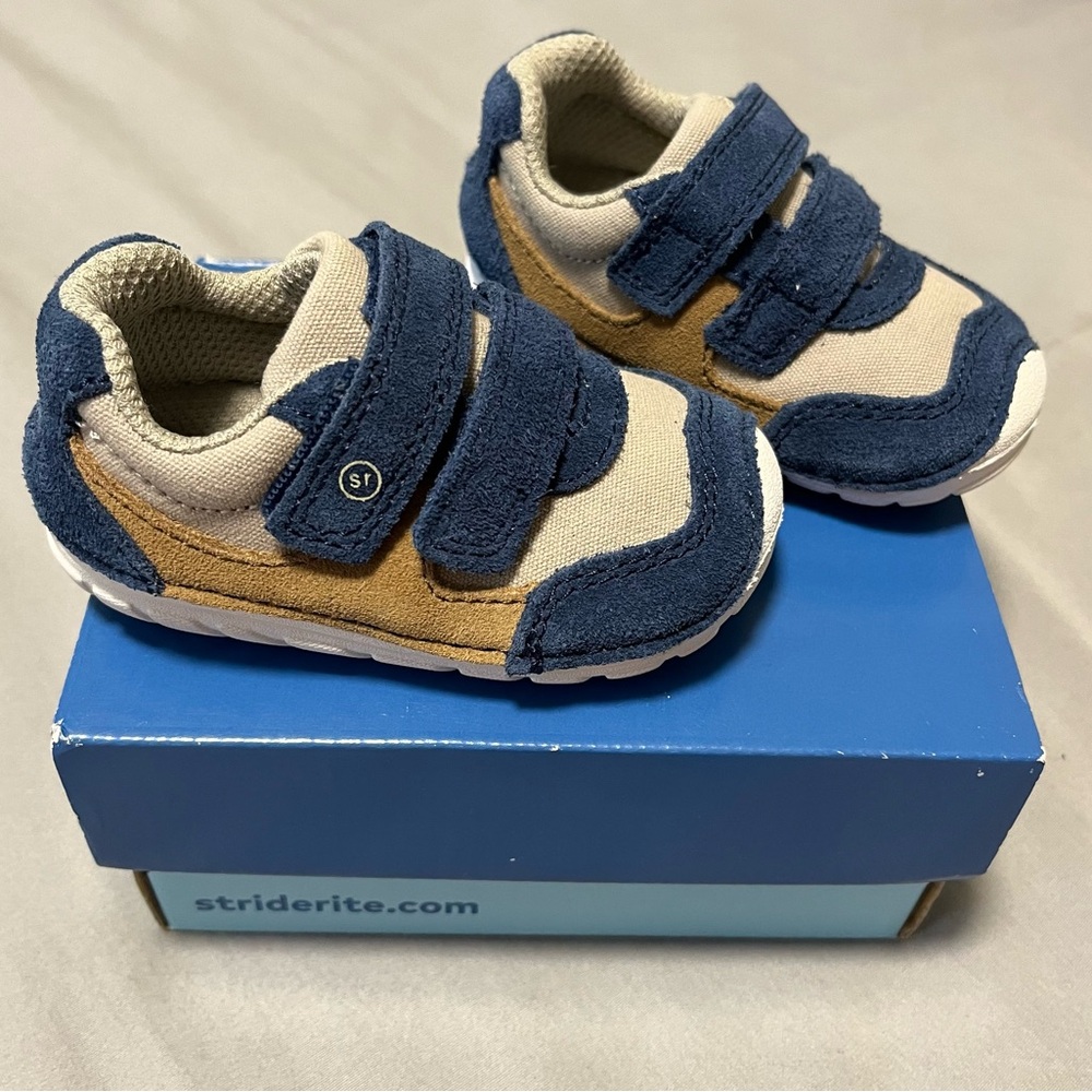 Stride Rite Toddler Sneakers in Navy, Tan, and Cream